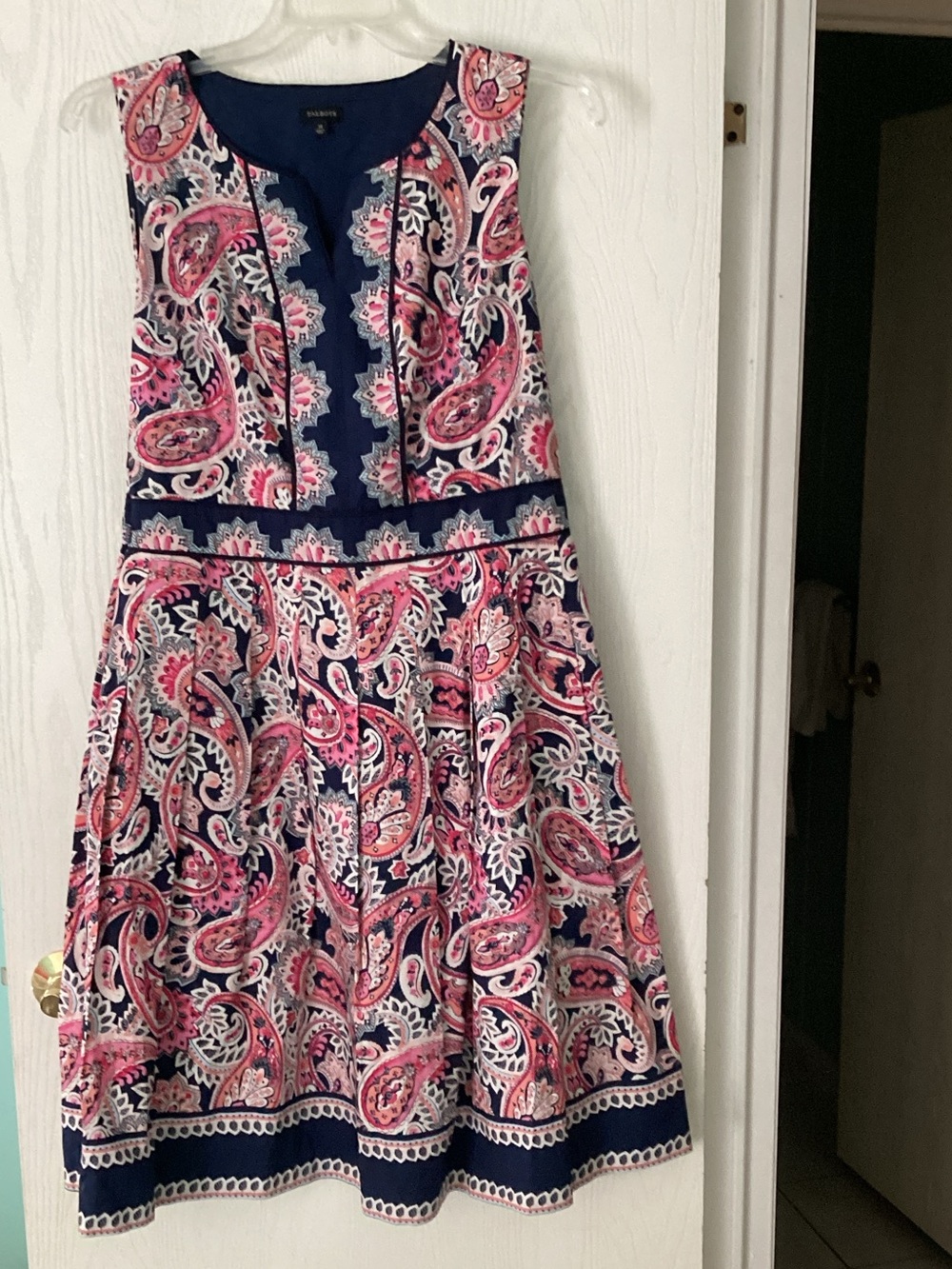 Talbots Navy, Pink & White Paisley Fit-and-Flare Midi Dress